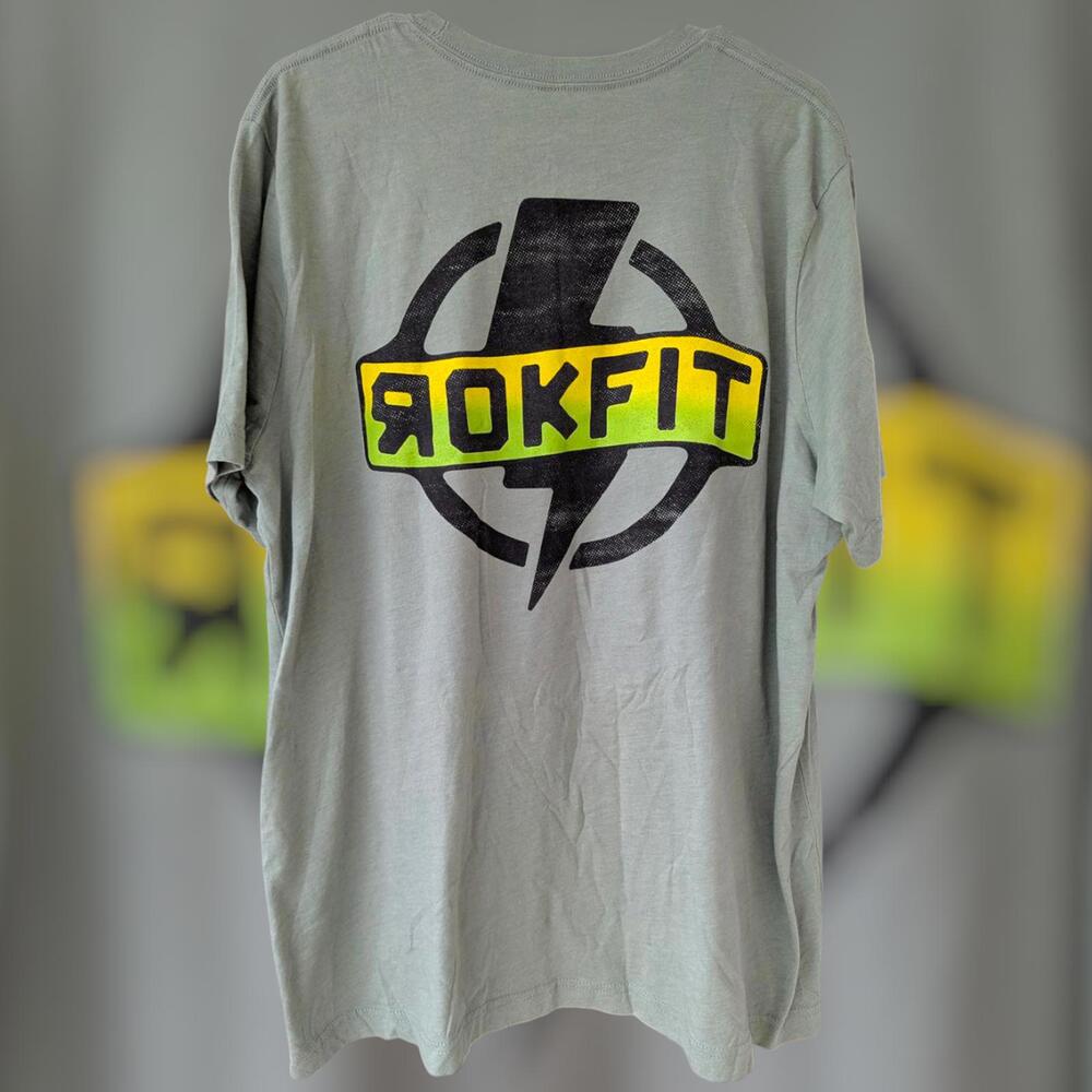 Rokfit Green Lightning Bolt Logo Active Athletic Streetwear Mens T-Shirt XXL gym